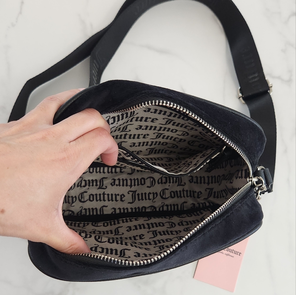 Juicy Couture Black "Let It Shine" Velvet Rhinestone Encrusted Crossbody Bag - Picture 10 of 17